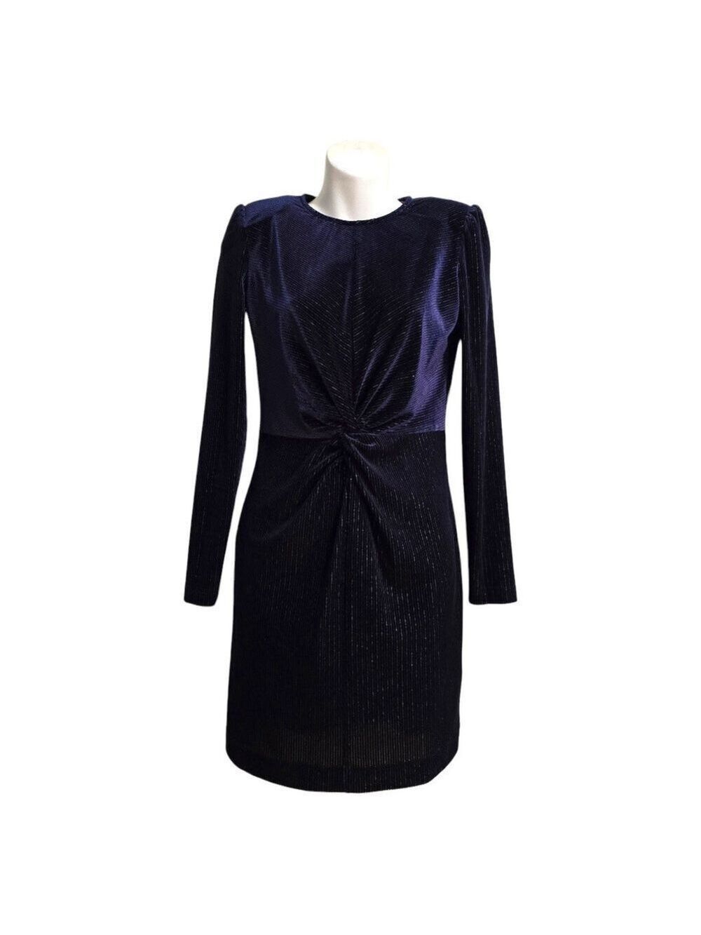 LDT Gillian Velvet Metallic Long Sleeve Twist Front Mini Dress In Midnight Sz 0